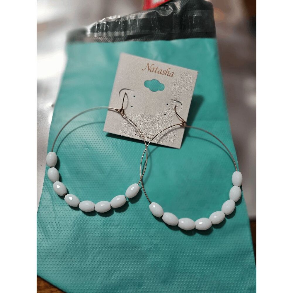 Natasha Coture Hoop Beaded Statement Earrings NWOT